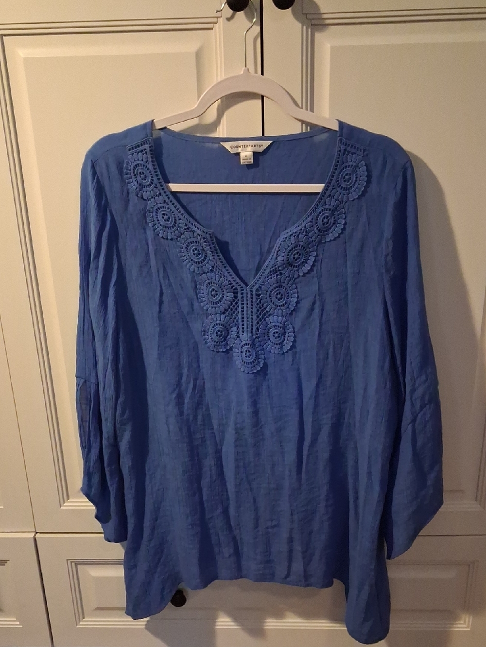 Blue Crochet-Trim Tunic Top
